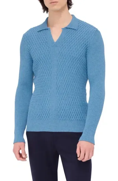 Bugatchi Merino Wool Johnny Collar Sweater In Cobalt