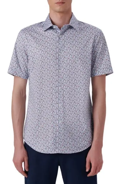 Bugatchi Miles Ooohcotton® Confetti Print Short Sleeve Button-up Shirt In Ice Blue