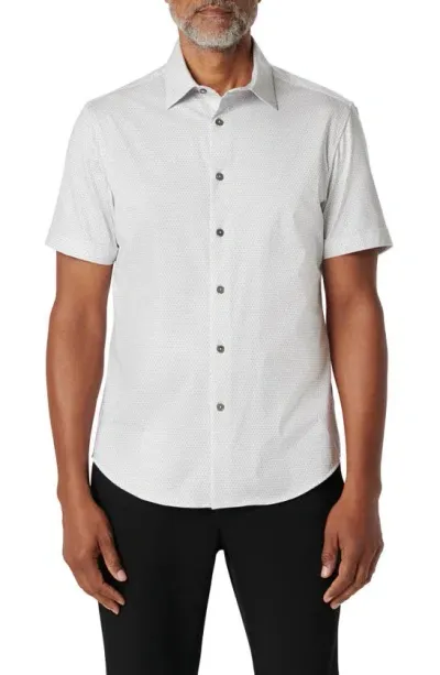 Bugatchi Miles Ooohcotton® Geometric Print Short Sleeve Button-up Shirt In Platinum