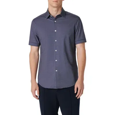 Bugatchi Men's Ooohcotton Miles Pin Dot Cotton-blend Short-sleeve Shirt In Navy