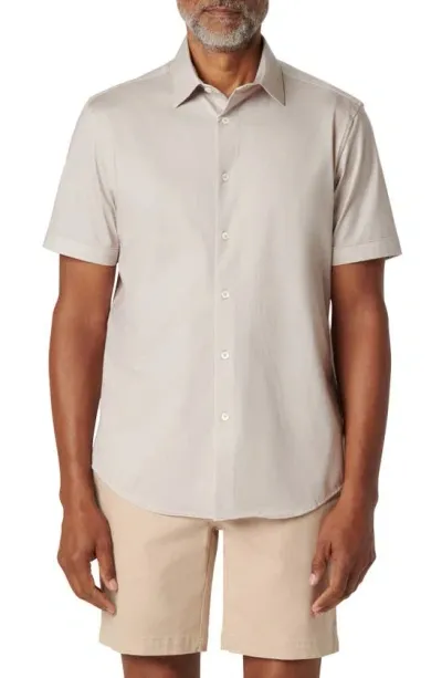 Bugatchi Miles Ooohcotton® Pinstripe Short Sleeve Button-up Shirt In Sand