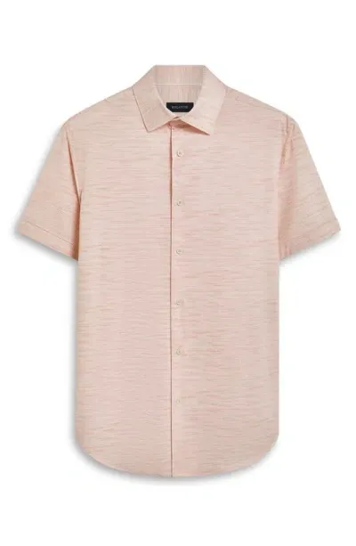 Bugatchi Miles Ooohcotton® Space Dye Print Short Sleeve Button-up Shirt In Coral