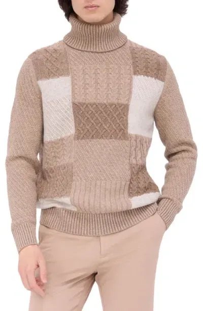 Bugatchi Pattern Wool Blend Turtleneck Sweater In Stone