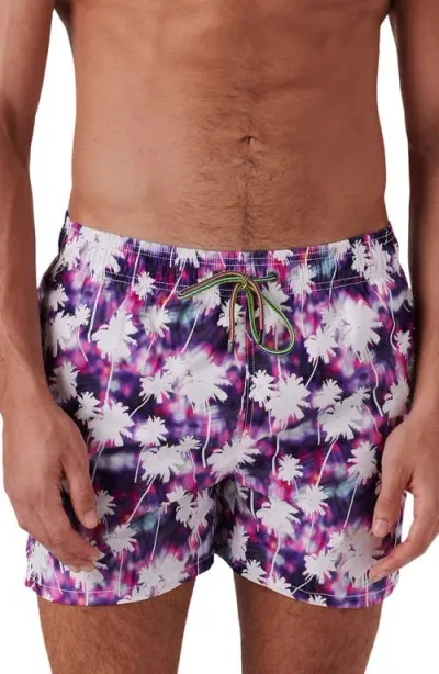 Bugatchi Print Archer Mid Length Swim Trunks In Orchid