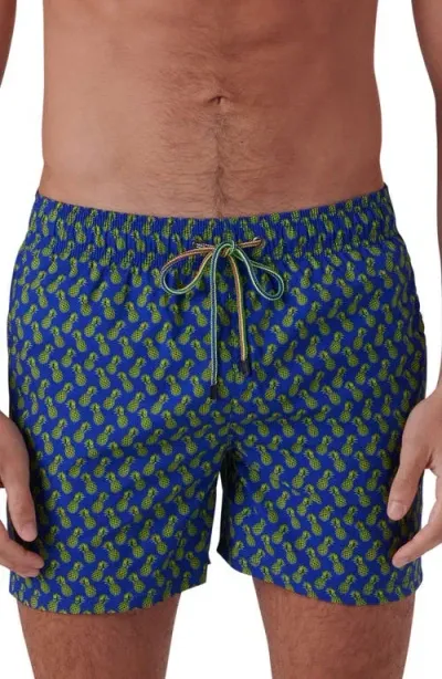 Bugatchi Print Archer Mid Length Swim Trunks In Royal