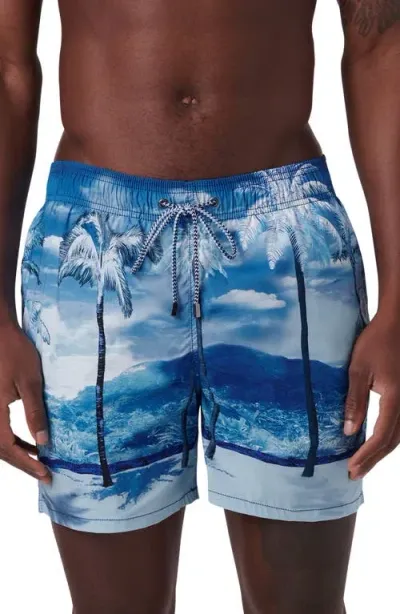 Bugatchi Print Swim Trunks In Classic Blue