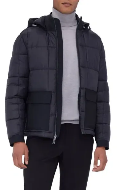 Bugatchi Quilted Hooded Field Jacket In Black