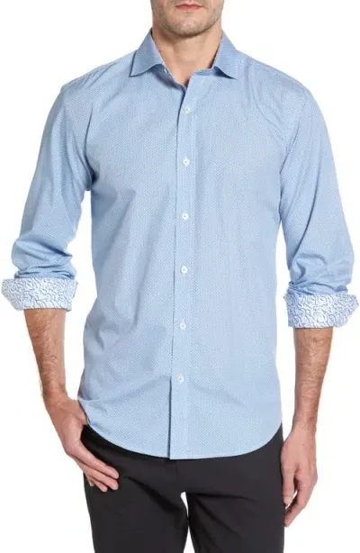 Bugatchi Shaped Fit Print Sport Shirt In Air Blue