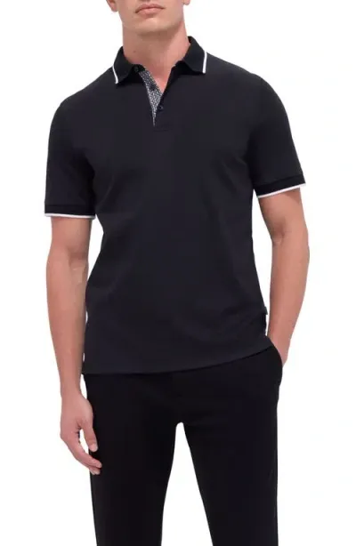 Bugatchi Tipped Contrast Collar Polo In Black