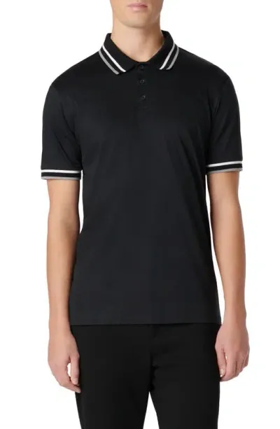 Bugatchi Tipped Short Sleeve Cotton Polo In Black