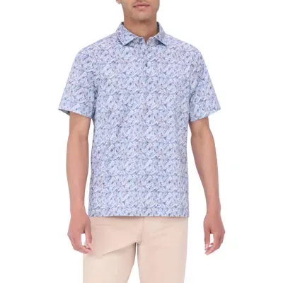 Bugatchi Victor Ooohcotton® Leaf Print Polo In Dusty Blue