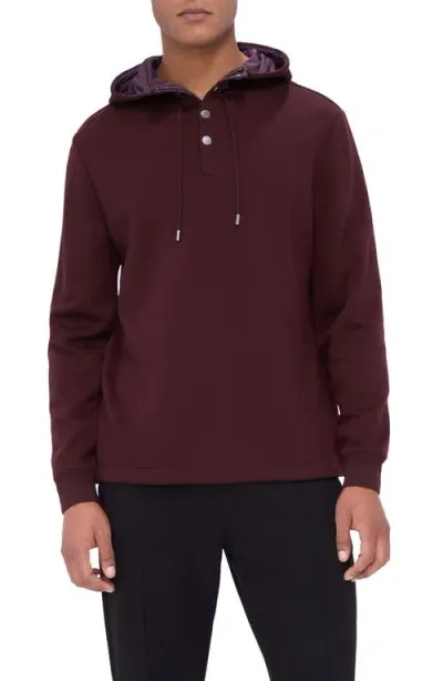 Bugatchi Wool & Nylon Quarter Zip Hoodie In Cabernet