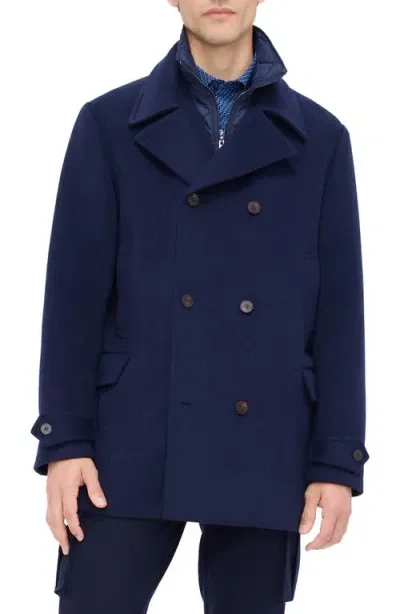 Bugatchi Wool Blend Peacoat With Removable Bib In Navy