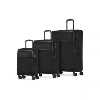 Bugatti Siena 3 Piece Softside Luggage Set With Double Spinner Wheels In Black