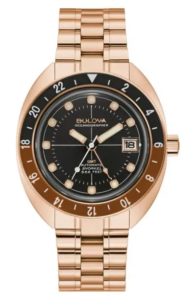 Bulova Men's Automatic Oceanographer Gmt Rose Gold-tone Stainless Steel Bracelet Watch 41mm