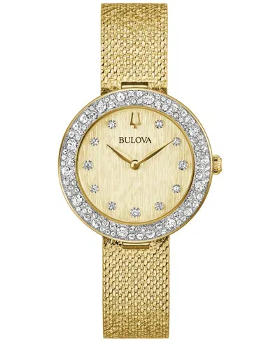 Bulova Women's Crystal Gold-tone Stainless Steel Mesh Bracelet Watch 32mm In No Color