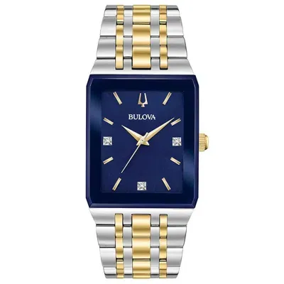 Bulova Women's Quadra Blue Dial Watch In Two Tone  / Blue / Gold / Gold Tone / Yellow