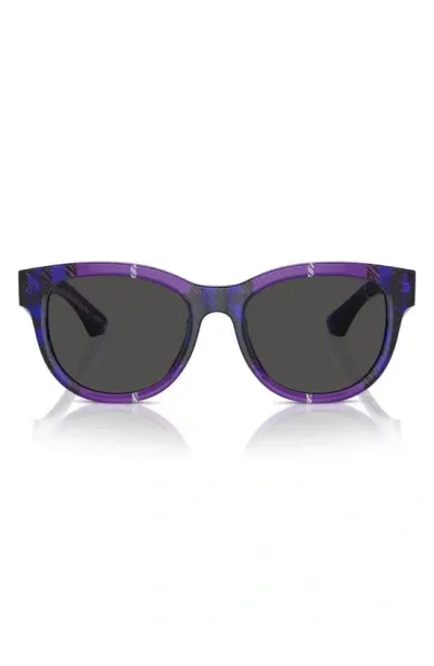 Burberry 54mm Round Sunglasses In Grape Plaid