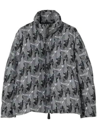 Burberry Abstract-print Padded Jacket In Grau