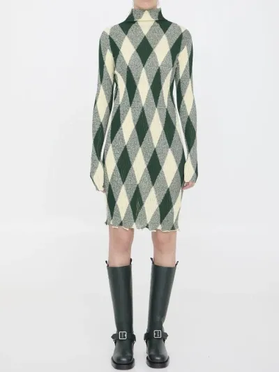 Burberry Argyle Motif Dress In Green