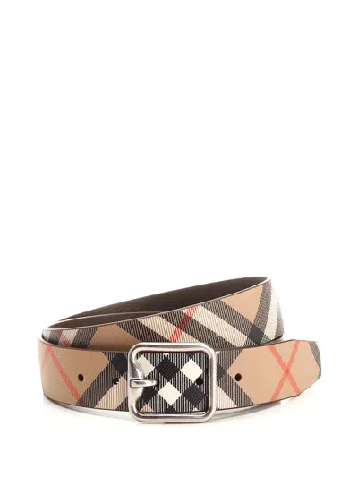 Burberry B Buckle Check Reversible Belt In Neutral