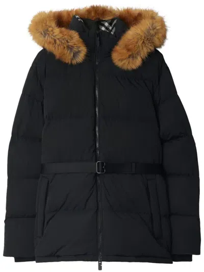 Burberry Belted Short Down Jacket With Detachable Hood In Schwarz