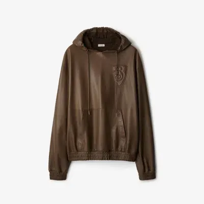 Burberry B Shield Leather Hoodie In Bramble