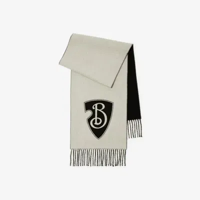 Burberry B Shield Wool Cashmere Blend Scarf In Monochrome