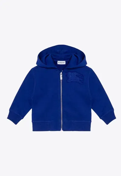 Burberry Babies Logo-embroidered Hooded Sweatshirt In Blue