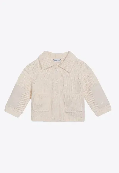 Burberry Babies Logo-embroidered Wool Cardigan In White