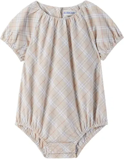 Burberry Baby Beige Check Bodysuit In Pale Stone Ip Check