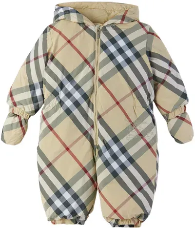 Burberry Baby Beige Check Down Snowsuit In Pale Stone Ip Check