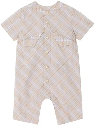 Burberry Baby Beige Check Jumpsuit In Pale Stone Ip Check