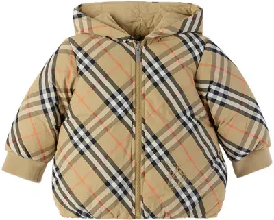 Burberry Baby Beige Check Reversible Down Jacket In Sand Ip Check