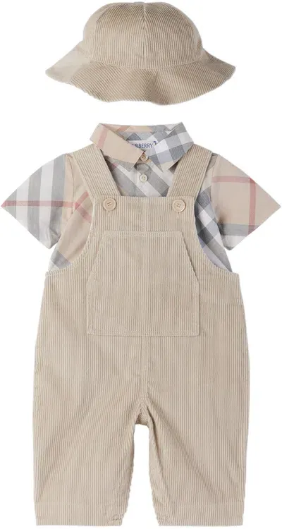 Burberry Baby Beige Overalls Set In Pale Stone