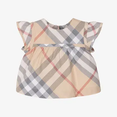 Burberry Baby Girls Beige Check Cotton Blouse