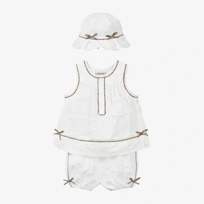 Burberry Baby Girls White Cotton Shorts Set