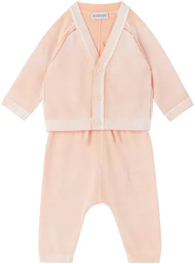 Burberry Baby Orange Ekd Cardigan Set In Sherbet Ip Check