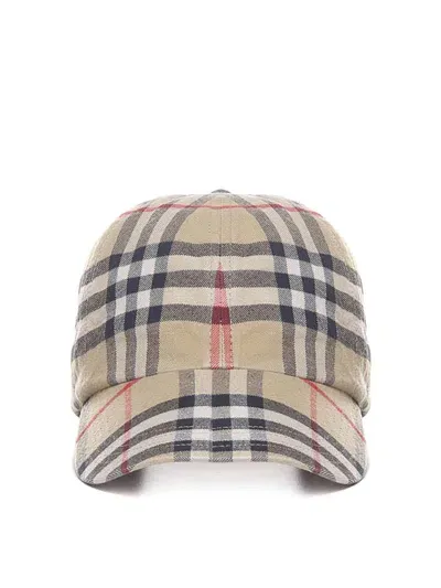 Burberry Baseball Cap With Check Print In Light Sage