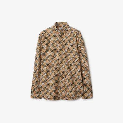 Burberry Beige Button-down Shirt With Check Pattern In Multi