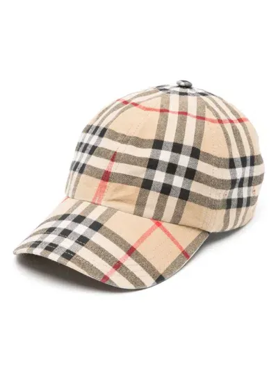 Burberry Check Motif Baseball Cap In Beige