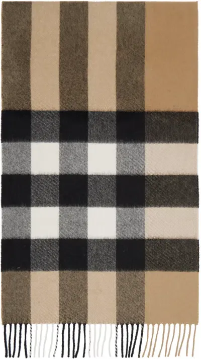 Burberry Beige Check Cashmere Scarf In Archive Beige