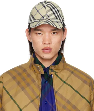 Burberry Beige Check Cotton Blend Baseball Cap In Lichen