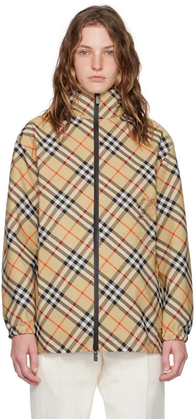 Burberry Beige Check Jacket In Sand Ip Check