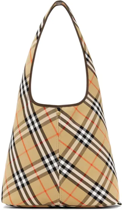 Burberry Beige Large Check Shoulder Bag In Sand