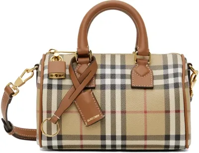 Burberry Beige Mini Check Bowling Bag In Vntg Chk/briar Brown