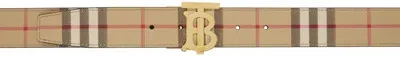 Burberry Beige Thin Reversible Check Tb Belt In Archive Beige/gold