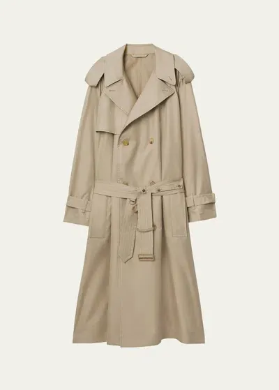 Burberry Double-breasted Silk Trench Coat In Millet