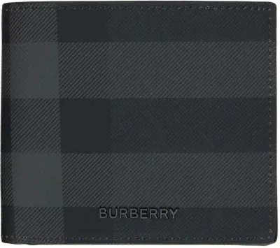 Burberry Black & Gray Check Bifold Coin Wallet In Charcoal