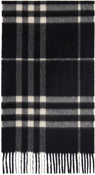 Burberry Black Check Cashmere Scarf In Black/calico Ip Chk